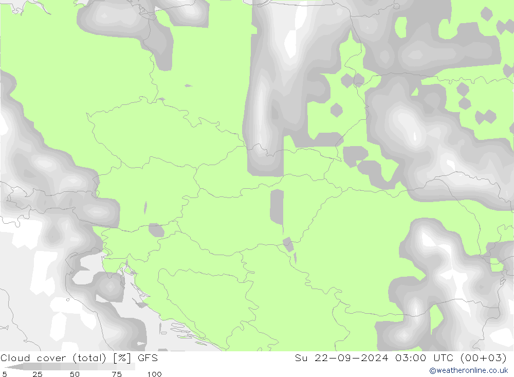 Bewolking (Totaal) GFS zo 22.09.2024 03 UTC