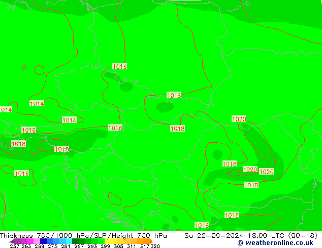 Thck 700-1000 hPa GFS Su 22.09.2024 18 UTC