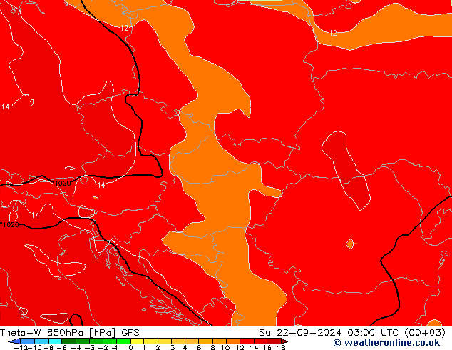 Theta-W 850hPa GFS zo 22.09.2024 03 UTC