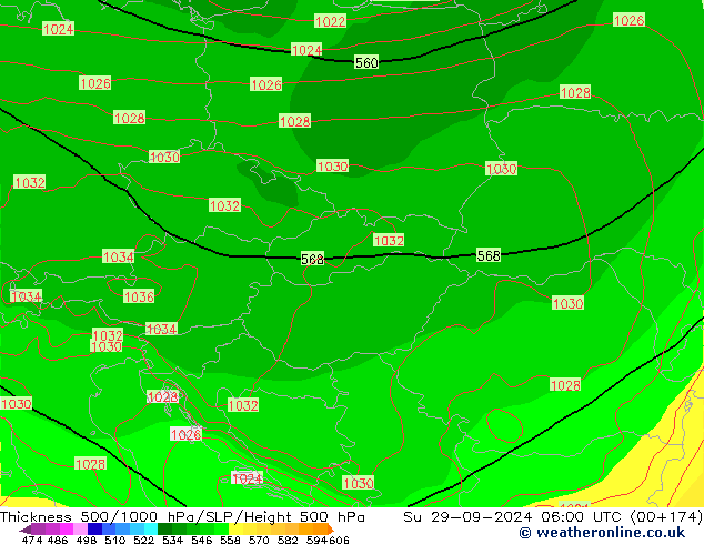 Thck 500-1000hPa GFS Su 29.09.2024 06 UTC