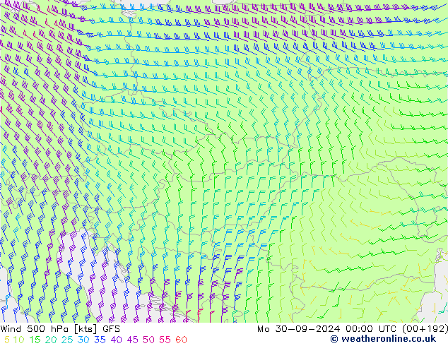 ветер 500 гПа GFS пн 30.09.2024 00 UTC
