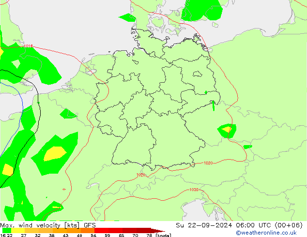 Maks. Rüzgar Hızı GFS Paz 22.09.2024 06 UTC