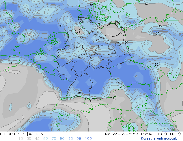 RH 300 hPa GFS Mo 23.09.2024 03 UTC