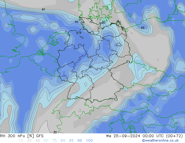 RH 300 hPa GFS We 25.09.2024 00 UTC