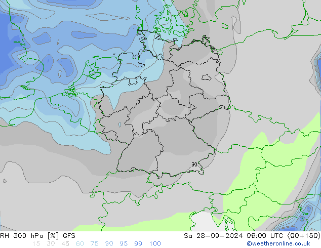 RH 300 hPa GFS sab 28.09.2024 06 UTC