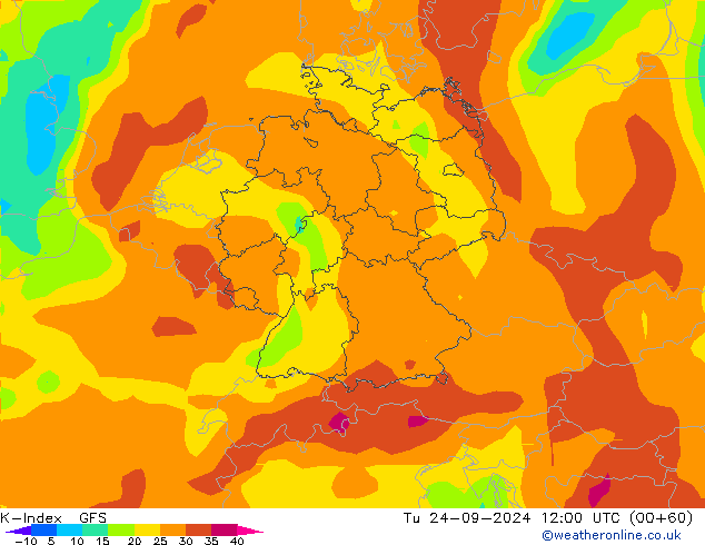 K-Index GFS Tu 24.09.2024 12 UTC