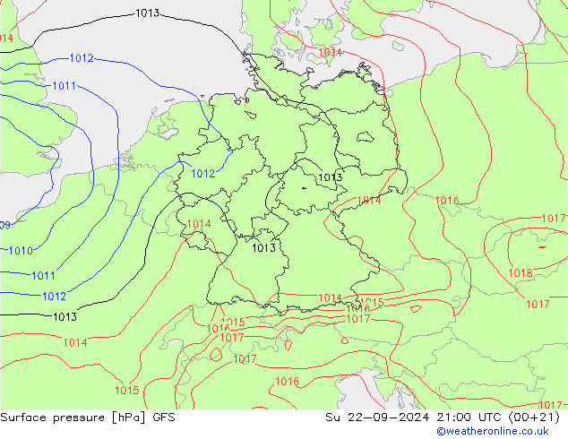 Surface pressure GFS Su 22.09.2024 21 UTC