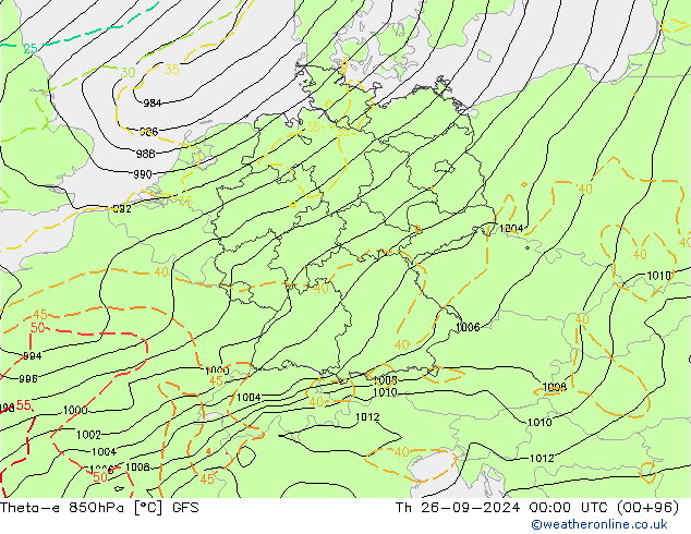 Theta-e 850hPa GFS Th 26.09.2024 00 UTC