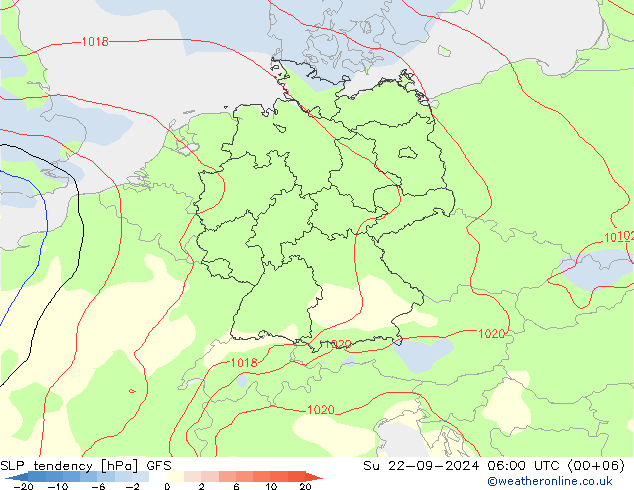 SLP tendency GFS Su 22.09.2024 06 UTC