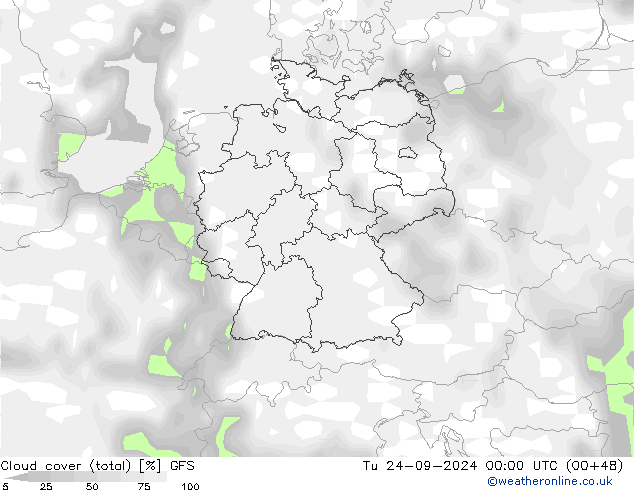 Bewolking (Totaal) GFS di 24.09.2024 00 UTC