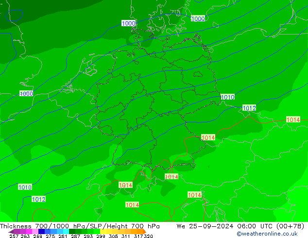 Thck 700-1000 hPa GFS We 25.09.2024 06 UTC