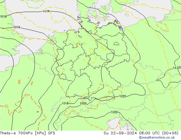 Theta-e 700hPa GFS So 22.09.2024 06 UTC