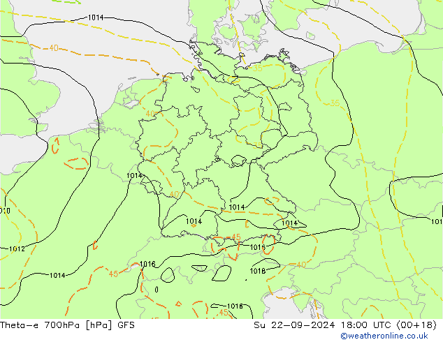 Theta-e 700hPa GFS Su 22.09.2024 18 UTC