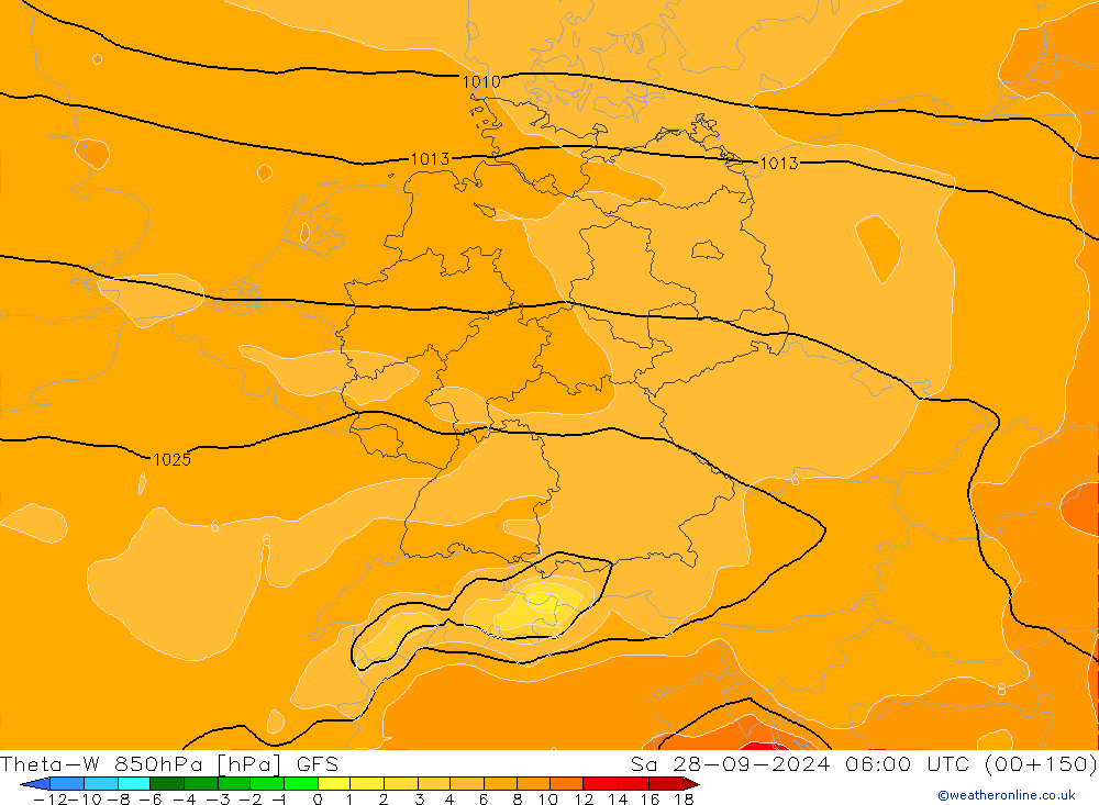 Theta-W 850hPa GFS za 28.09.2024 06 UTC