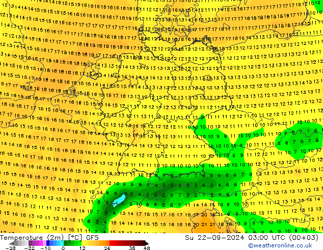 Temperatura (2m) GFS dom 22.09.2024 03 UTC