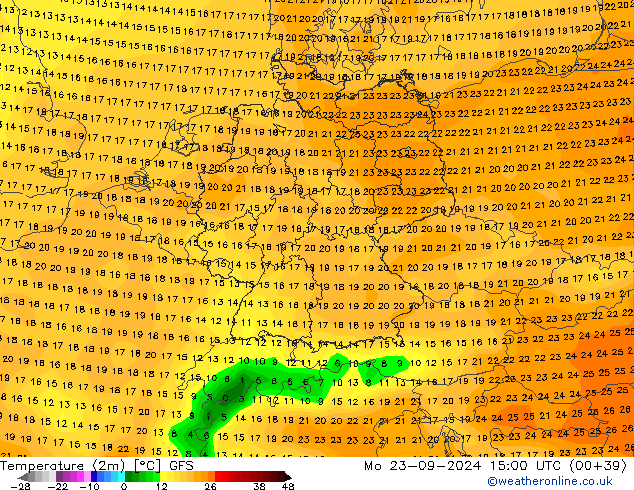 карта температуры GFS пн 23.09.2024 15 UTC