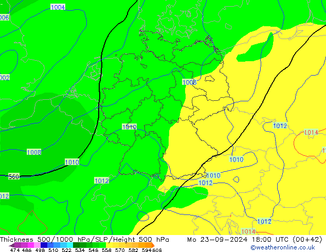 Thck 500-1000гПа GFS пн 23.09.2024 18 UTC
