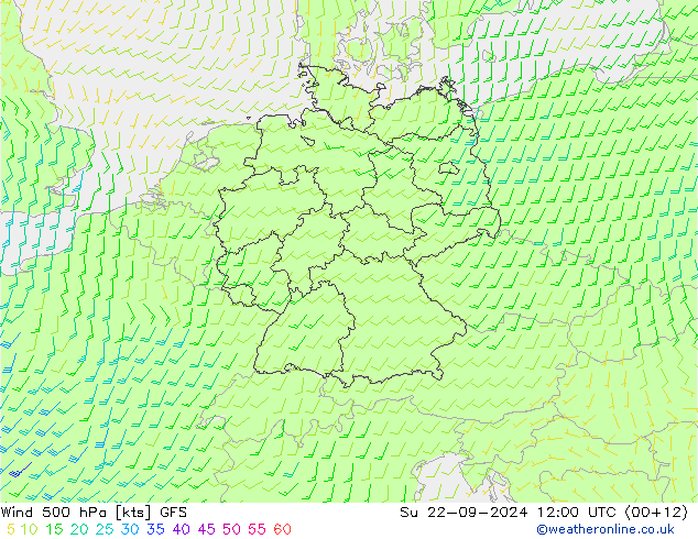 Vento 500 hPa GFS dom 22.09.2024 12 UTC