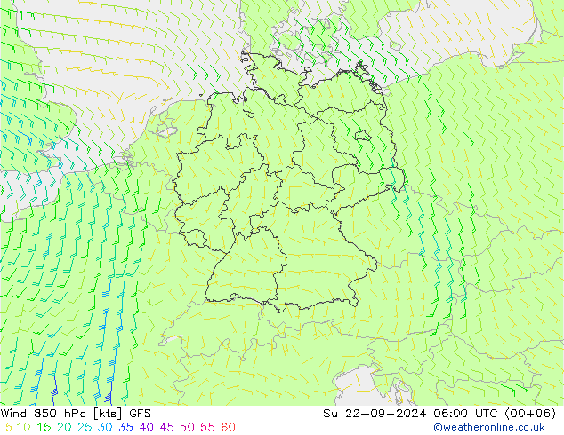 Vento 850 hPa GFS Dom 22.09.2024 06 UTC