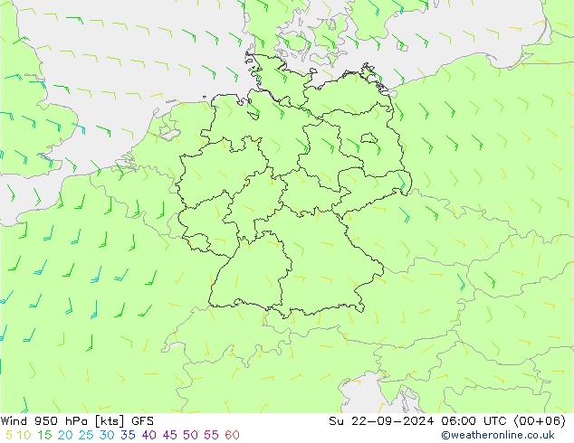 Rüzgar 950 hPa GFS Paz 22.09.2024 06 UTC