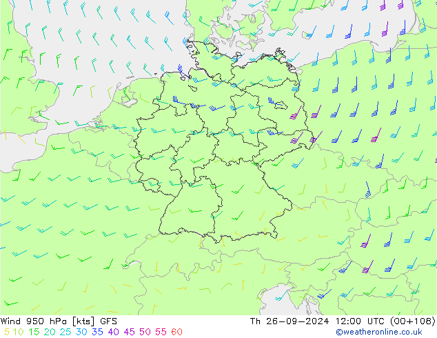 Wind 950 hPa GFS Th 26.09.2024 12 UTC