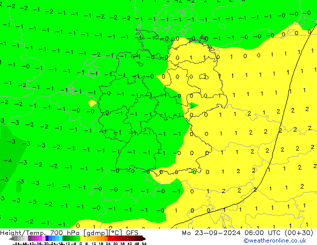 Height/Temp. 700 hPa GFS Mo 23.09.2024 06 UTC