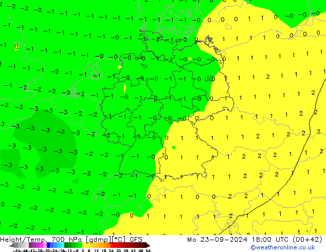 Height/Temp. 700 hPa GFS Seg 23.09.2024 18 UTC