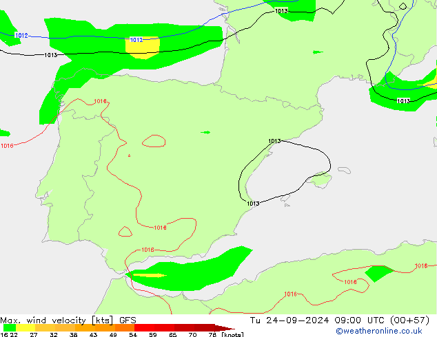 Max. wind velocity GFS Ter 24.09.2024 09 UTC