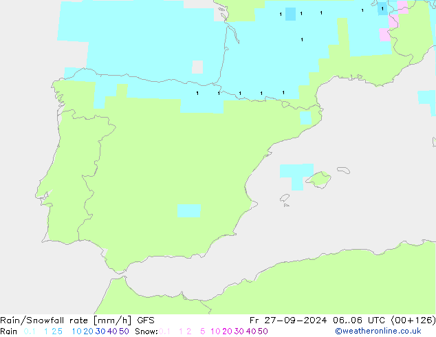 Rain/Snowfall rate GFS September 2024