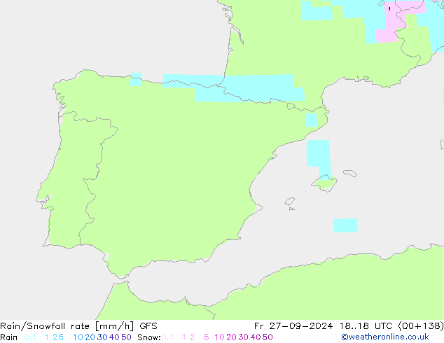 Regen/Schneefallrate GFS Fr 27.09.2024 18 UTC