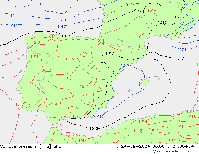 Surface pressure GFS Tu 24.09.2024 06 UTC