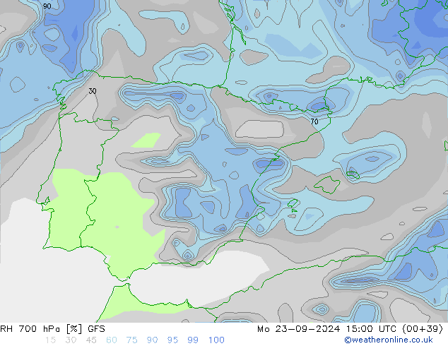 RH 700 hPa GFS Mo 23.09.2024 15 UTC