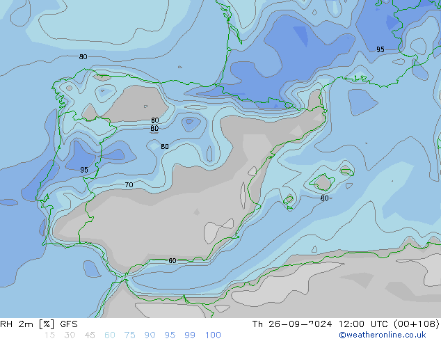 Humidité rel. 2m GFS jeu 26.09.2024 12 UTC