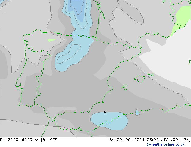 Humedad rel. 3000-6000m GFS dom 29.09.2024 06 UTC