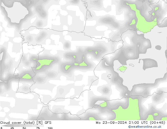 Bulutlar (toplam) GFS Pzt 23.09.2024 21 UTC