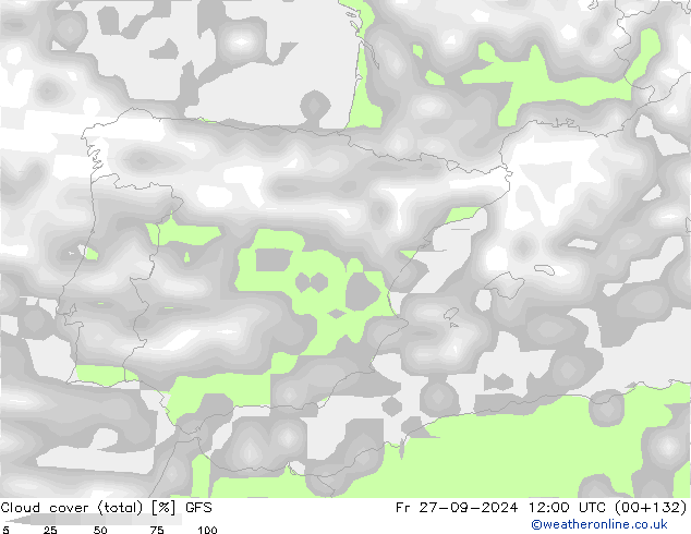 Bewolking (Totaal) GFS vr 27.09.2024 12 UTC