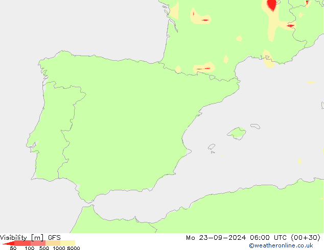 Visibility GFS Mo 23.09.2024 06 UTC