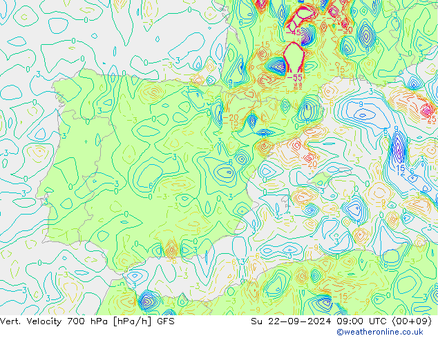 Vert. Velocity 700 hPa GFS Su 22.09.2024 09 UTC