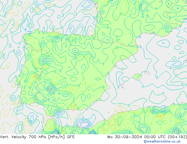 700 hPa Dikey Hız GFS Pzt 30.09.2024 00 UTC