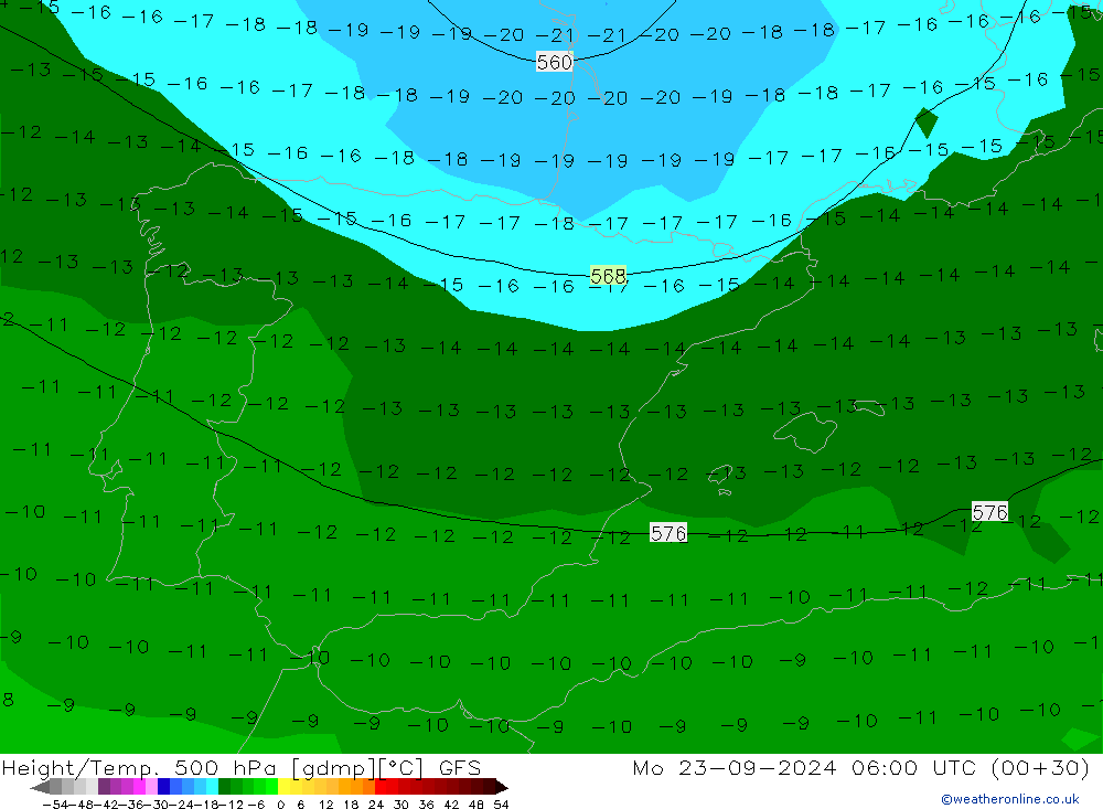 Height/Temp. 500 hPa GFS Seg 23.09.2024 06 UTC