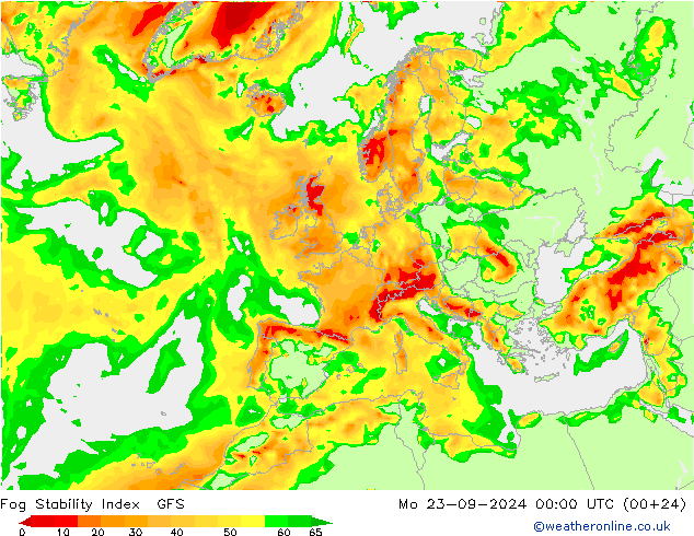 Fog Stability Index GFS ma 23.09.2024 00 UTC