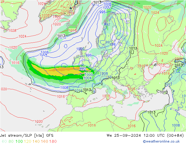 Jet Akımları/SLP GFS Çar 25.09.2024 12 UTC