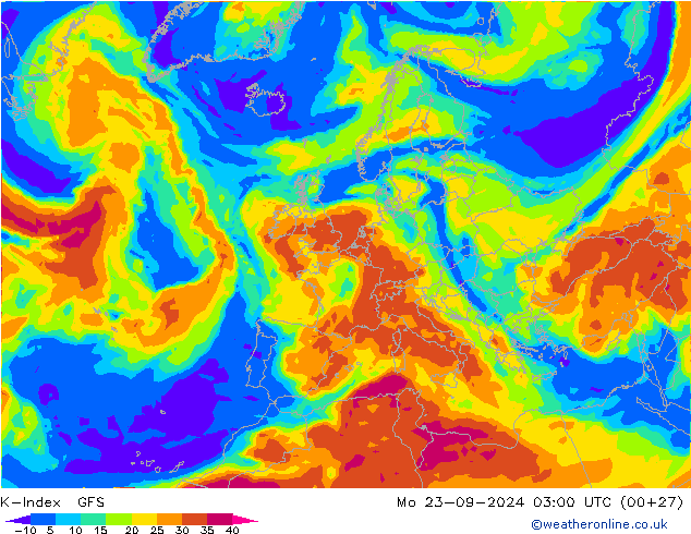 K-Index GFS lun 23.09.2024 03 UTC