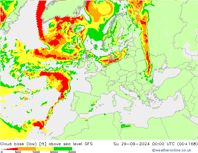 Cloud base (low) GFS Su 29.09.2024 00 UTC