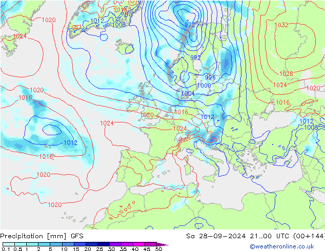 Precipitation GFS Sa 28.09.2024 00 UTC