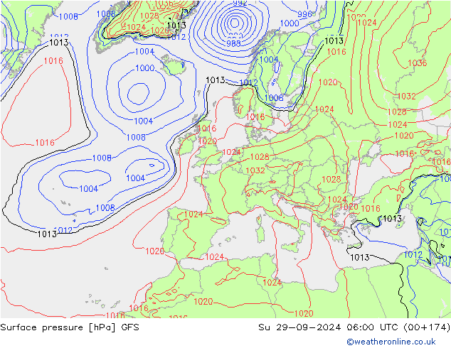 Atmosférický tlak GFS Ne 29.09.2024 06 UTC