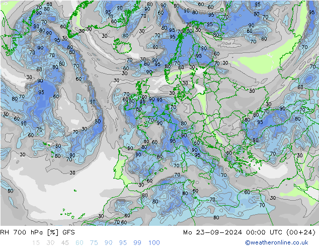 RH 700 hPa GFS Mo 23.09.2024 00 UTC