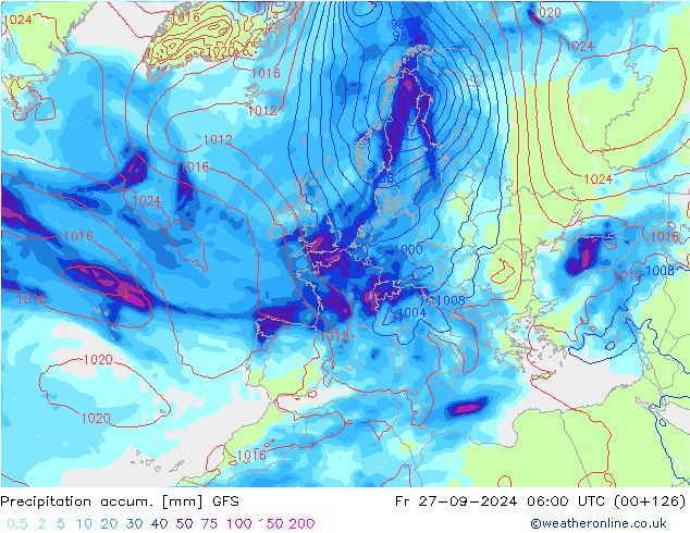 Precipitation accum. GFS Fr 27.09.2024 06 UTC