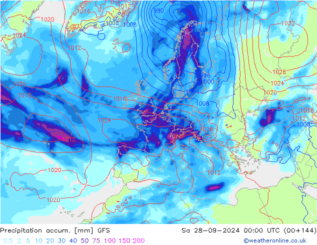 Precipitation accum. GFS Sa 28.09.2024 00 UTC