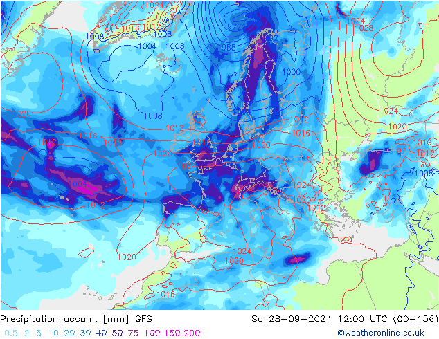 Totale neerslag GFS za 28.09.2024 12 UTC